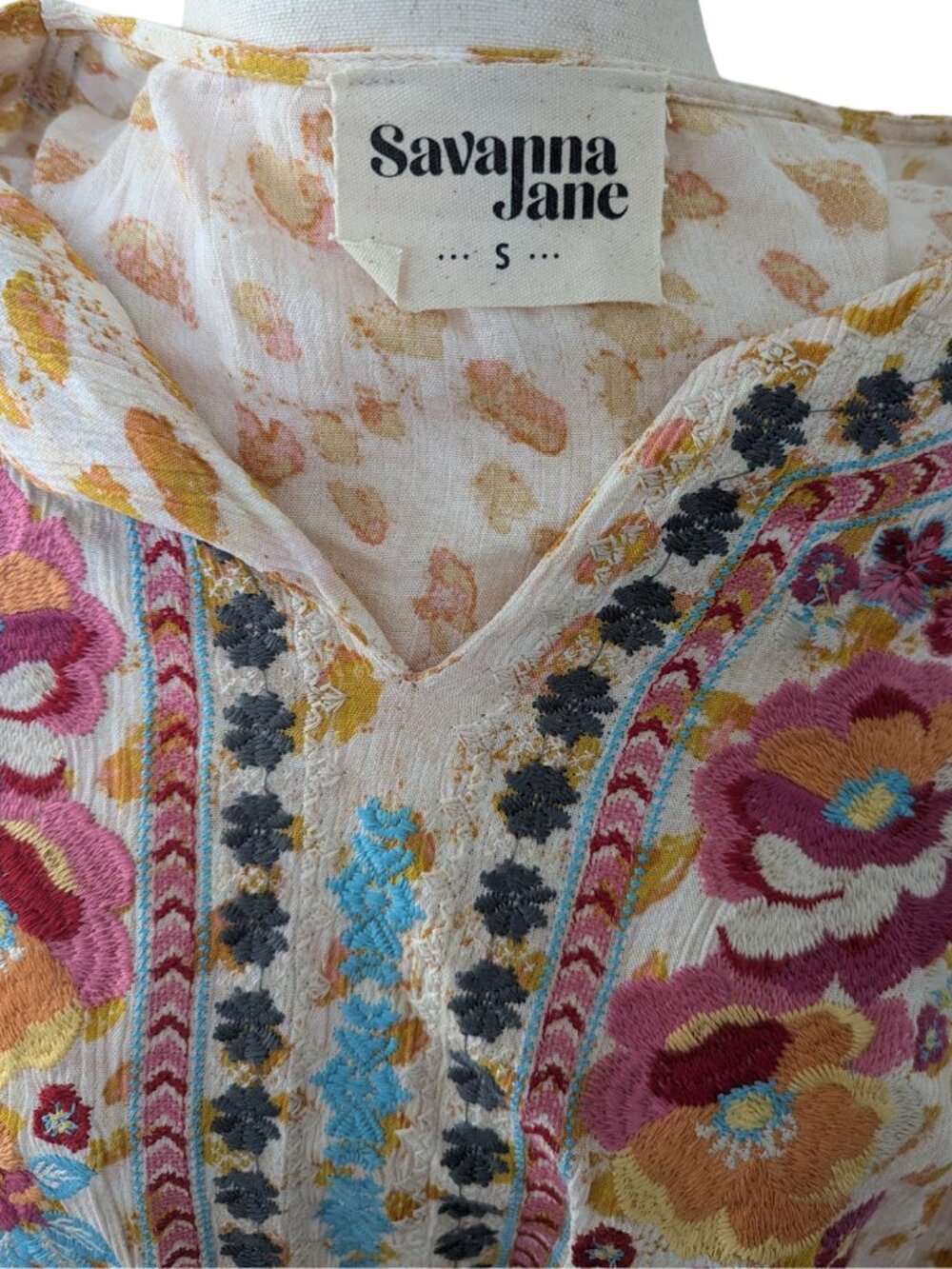 Savanna Jane Cream and Camel Boho Embroidery Top - Picture 15 of 16